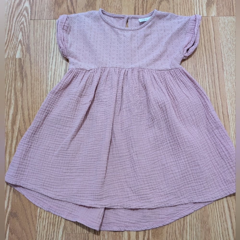 Zara Girls Dusty Pink Cotton Gauze Eyelet Dress 4/5 110